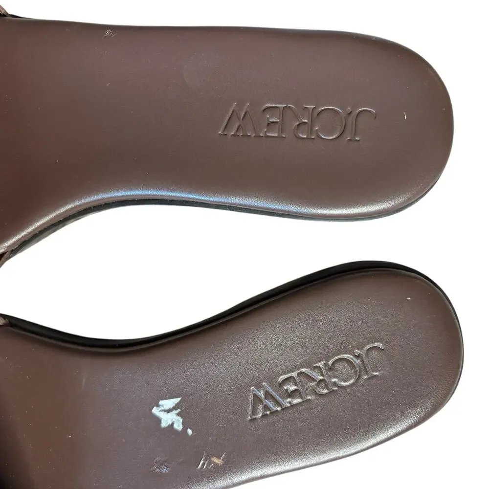 J.Crew Brown Leather Slide Sandals Ivory Strap Minimalist Summer Flat Size 8.5